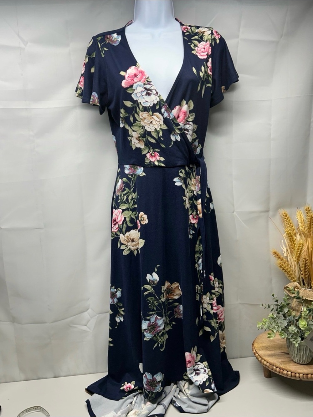 BCX Navy Floral Wrap Maxi Dress